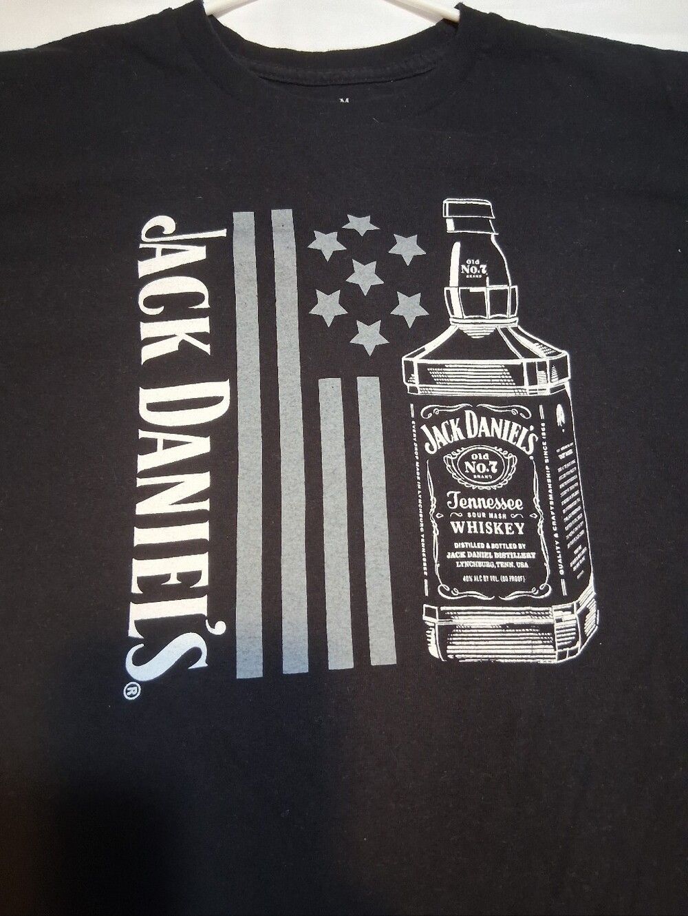 Jack Daniel's  Black Tee Medium Cotton Made in USA American Flag Graphic Classic